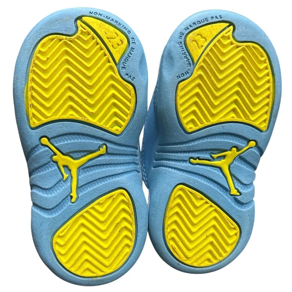 Jordan 12 Retro Emoji Sneakers, Infant Crib Shoes Size 4C, White/University Blue